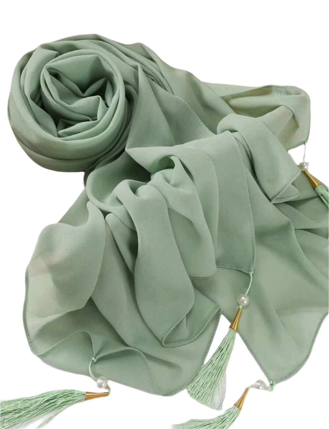 https://www.amodeyah.com/cdn/shop/files/Sage Green Chiffon Hijab with Tassel & Pearl Detail