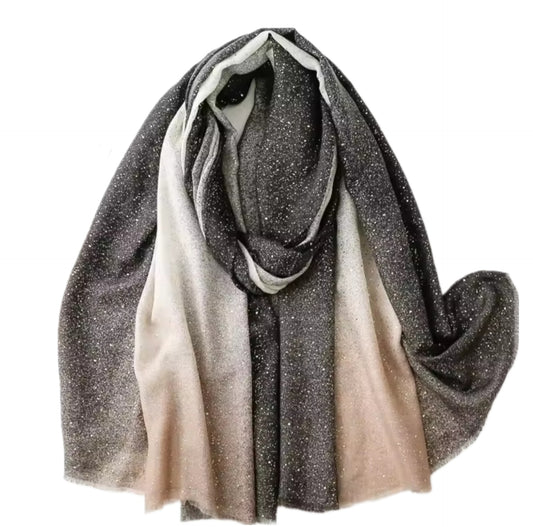 Sparkle Glitter Hijab – Ombré Charcoal to Beige | Elegant Shimmer Scarf 180x70cm