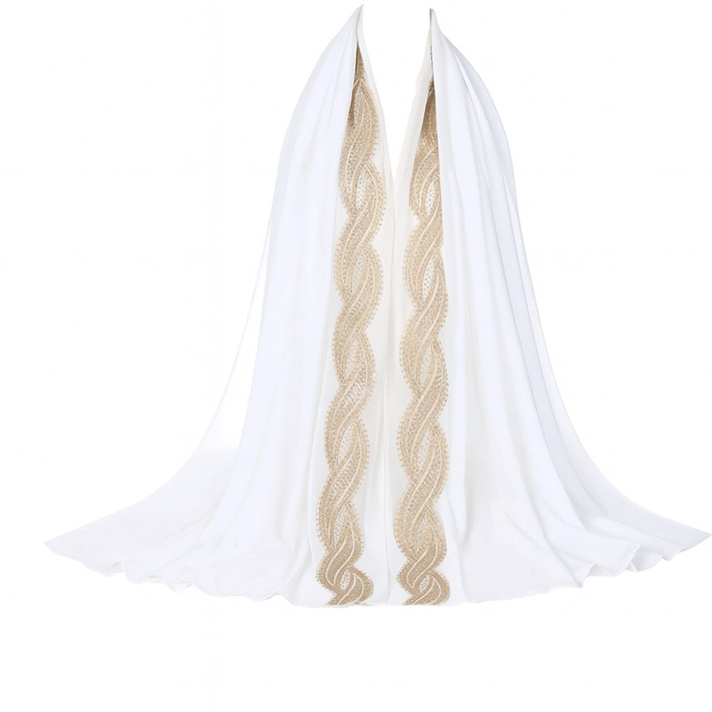 Embellished Luxe Chiffon Hijab – Gold & Silver Bead Embroidery | Elegant Occasion Scarf 180x70cm