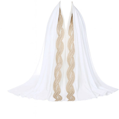 Embellished Luxe Chiffon Hijab – Gold & Silver Bead Embroidery | Elegant Occasion Scarf 180x70cm