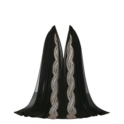 Embellished Luxe Chiffon Hijab – Gold & Silver Bead Embroidery | Elegant Occasion Scarf 180x70cm