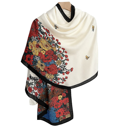 Floral Print Hijab – Black Edge | Cotton-Mix Scarf