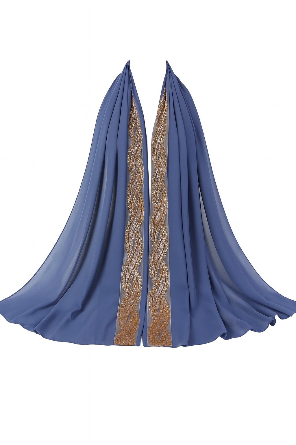 Embellished Luxe Chiffon Hijab – Gold & Silver Bead Embroidery | Elegant Occasion Scarf 180x70cm