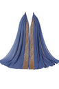 Embellished Luxe Chiffon Hijab – Gold & Silver Bead Embroidery | Elegant Occasion Scarf 180x70cm