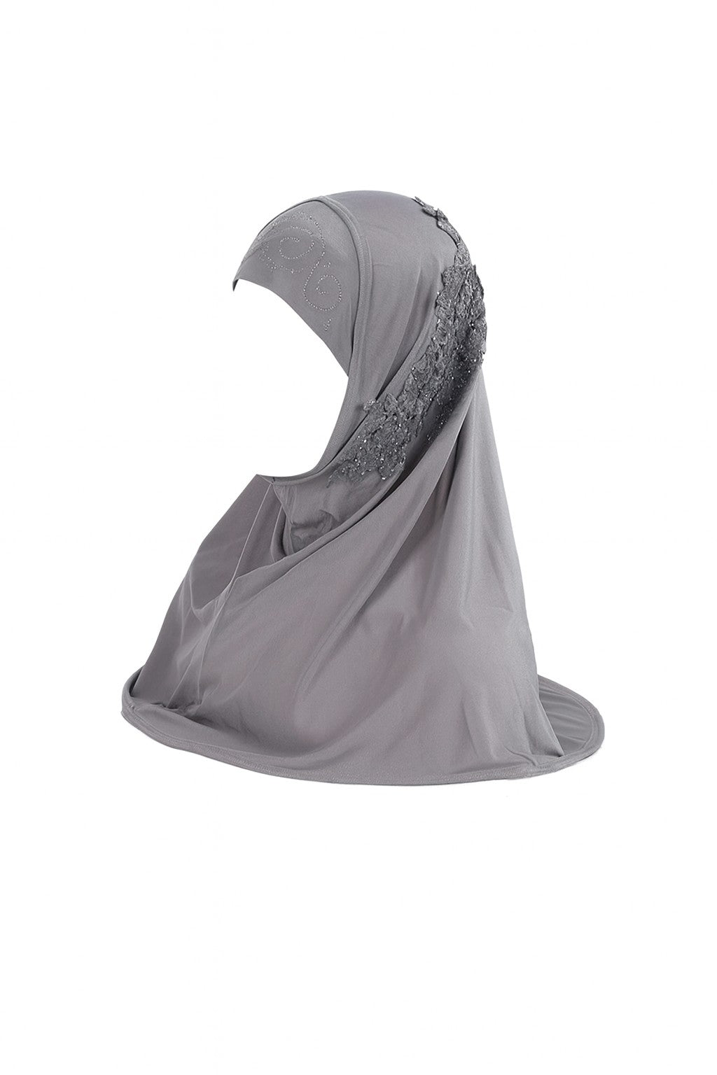 Grey Embellished Lace Instant Hijab for Kids