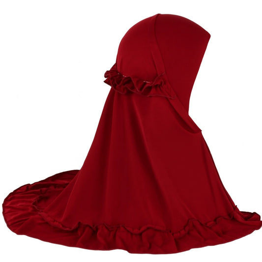 Kids Ruffle One-Piece Hijab – Deep Red