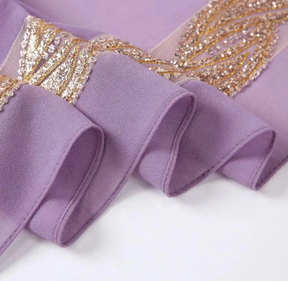 Embellished Luxe Chiffon Hijab – Gold & Silver Bead Embroidery | Elegant Occasion Scarf 180x70cm