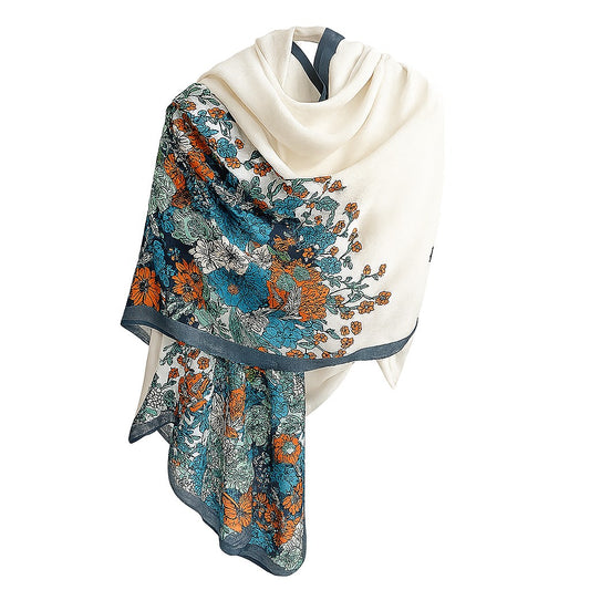 Floral Print Hijab – Mint Green Edge | Cotton-Mix Scarf