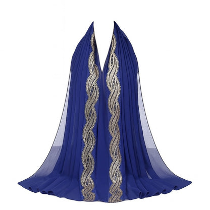 Embellished Luxe Chiffon Hijab – Gold & Silver Bead Embroidery | Elegant Occasion Scarf 180x70cm