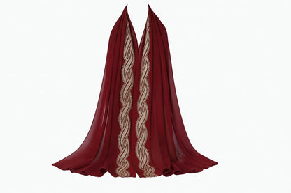 Embellished Luxe Chiffon Hijab – Gold & Silver Bead Embroidery | Elegant Occasion Scarf 180x70cm