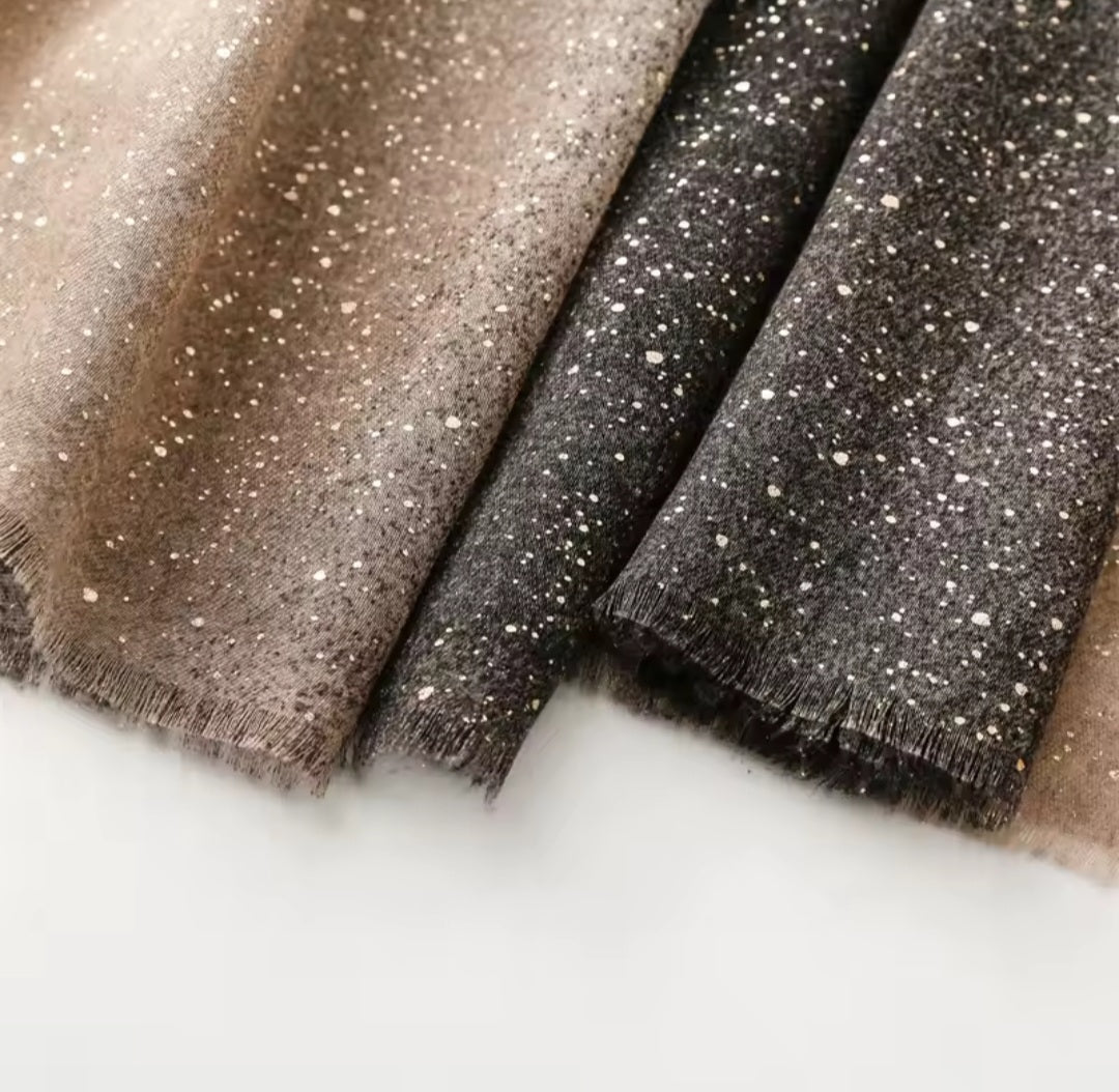 Sparkle Glitter Hijab – Ombré Charcoal to Beige | Elegant Shimmer Scarf 180x70cm
