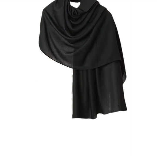 Cotton-Linen Hijab – Black | Textured & Breathable