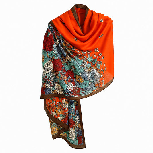 Floral Print Hijab – Orange | Cotton-Mix Scarf